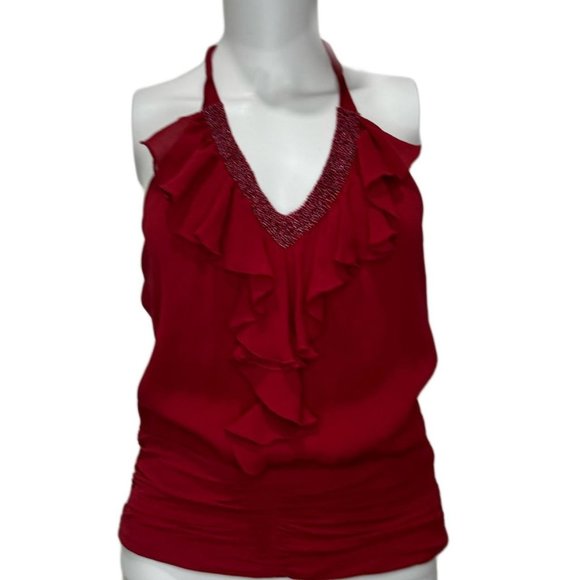 Y2k Vintage Bcbgmaxazria Red Halter Top - Picture 1 of 8